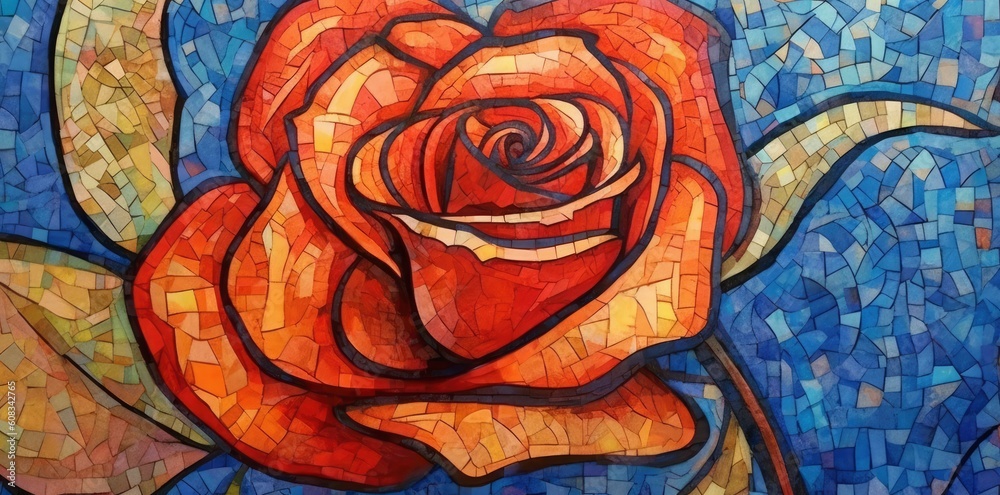 red rose in the style of 20th century scandinavian style, ottoman art, shaped canvas, generative ai