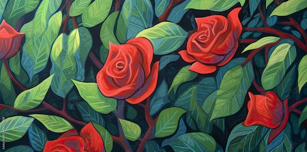 red rose in the style of 20th century scandinavian style, ottoman art, shaped canvas, generative ai red rose in the style of 20th century scandinavian style, ottoman art, shaped canvas, generative ai