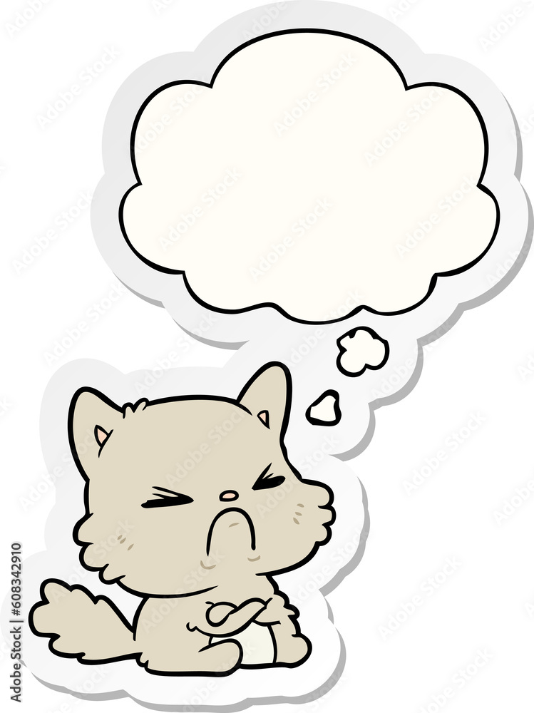 cartoon angry cat with thought bubble as a printed sticker cartoon angry cat with thought bubble as a printed sticker
