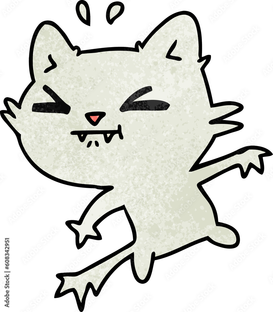 freehand drawn textured cartoon of cute kawaii cat
