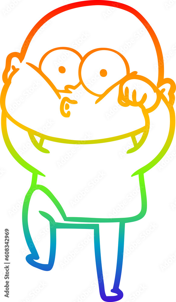 Obraz premium rainbow gradient line drawing of a cartoon bald man staring