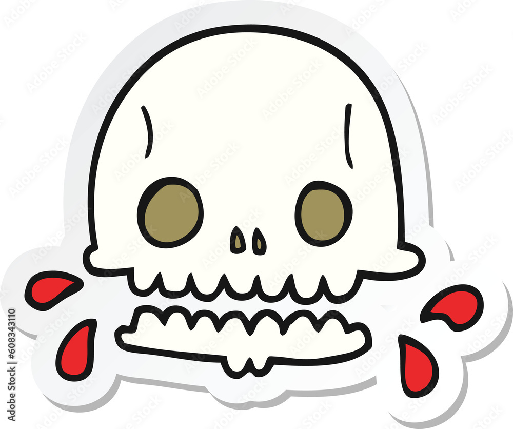 sticker of a cartoon spooky skull sticker of a cartoon spooky skull