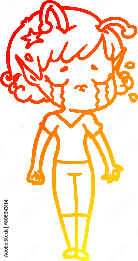 warm gradient line drawing of a cartoon crying alien girl warm gradient line drawing of a cartoon crying alien girl