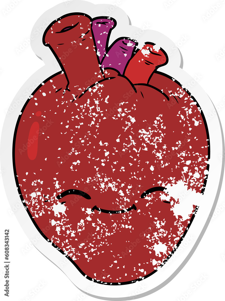 distressed sticker of a cartoon happy heart distressed sticker of a cartoon happy heart
