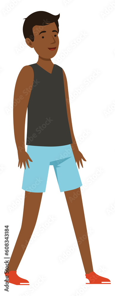 Obraz premium Smiling black boy walking. Happy cartoon kid