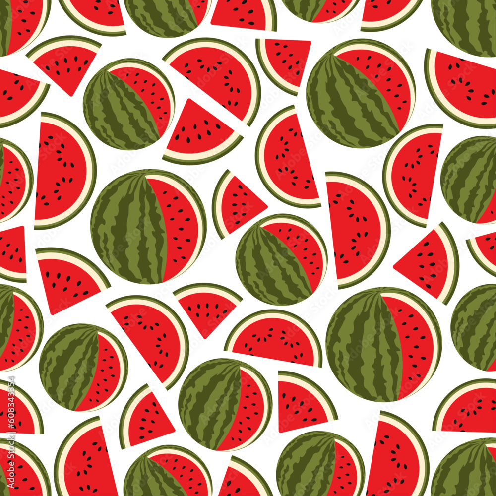 Watermelon vector pattern. Red watermelon slice design seamless pattern, wallpaper, backdrop. Vector summer art. Watermelon vector pattern. Red watermelon slice design seamless pattern, wallpaper, backdrop. Vector summer art.