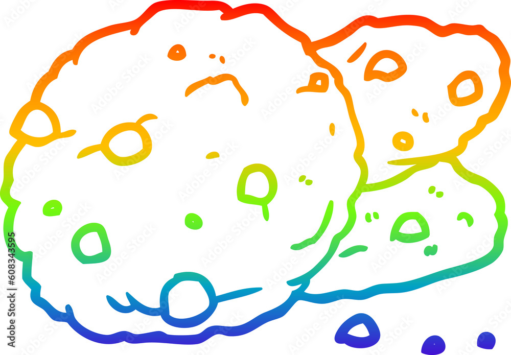 rainbow gradient line drawing of a Cartoon cookies