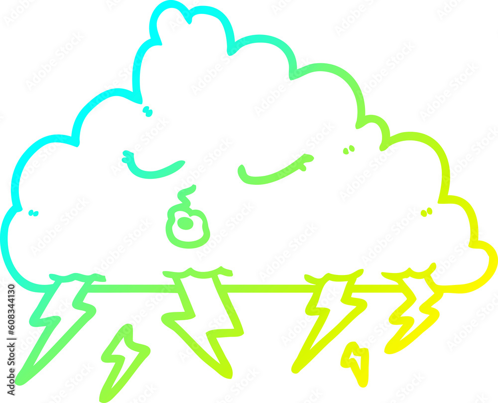 cold gradient line drawing of a cartoon thundercloud cold gradient line drawing of a cartoon thundercloud