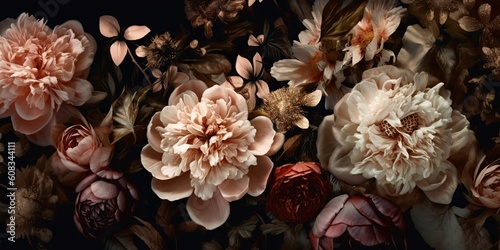 Fototapeta Naklejka Na Ścianę i Meble -  AI Generated. AI Generative. Photo Illustration of flowers on canvas elegant luxury style decoration. Graphic Art