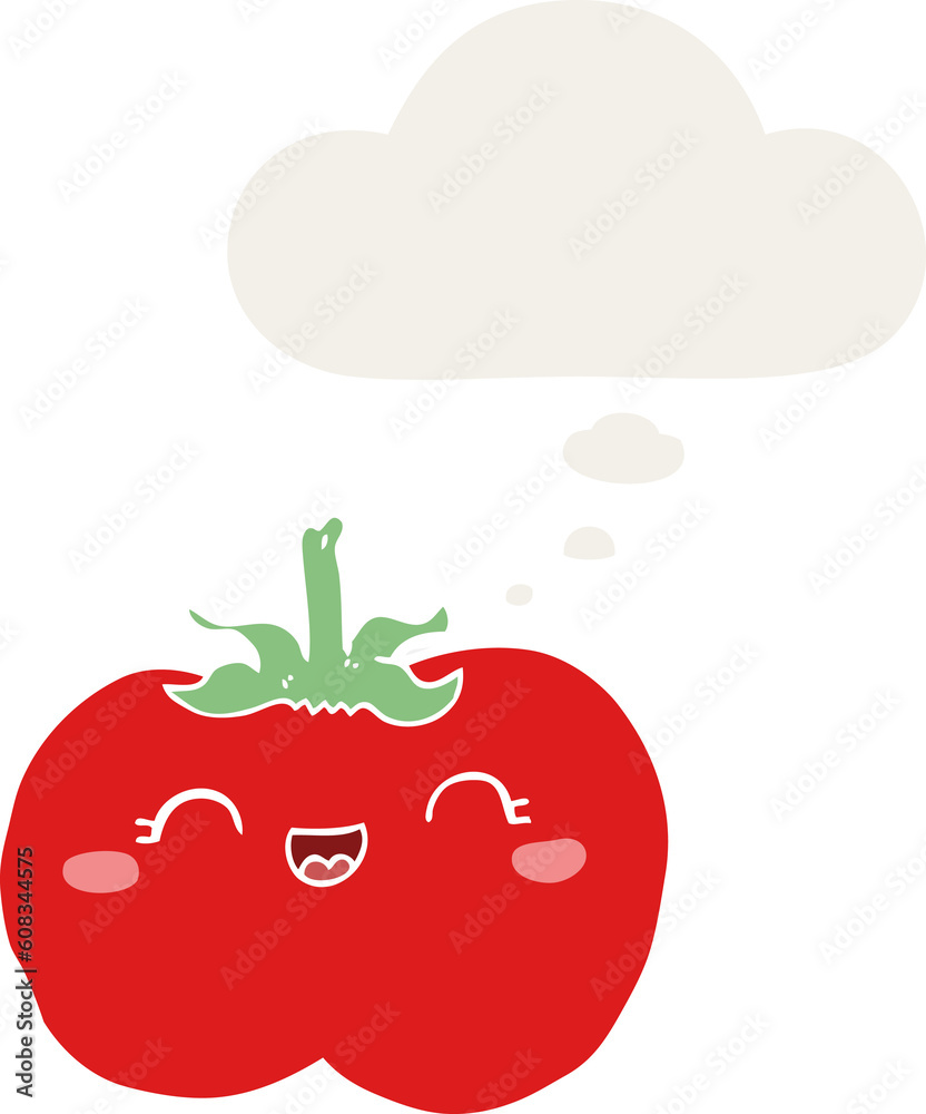 Fototapeta premium cartoon tomato with thought bubble in retro style