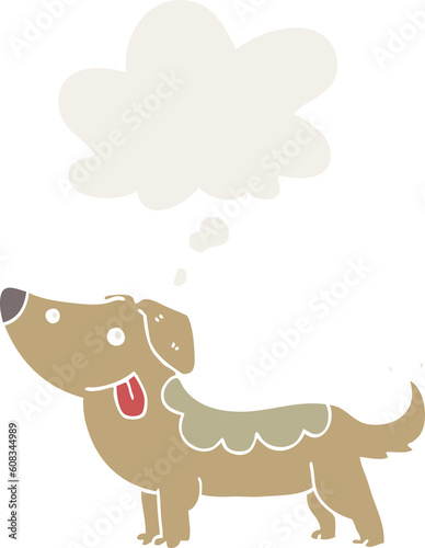 cartoon dog with thought bubble in retro style