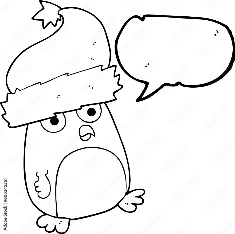 freehand drawn speech bubble cartoon christmas robin wearing christmas hat freehand drawn speech bubble cartoon christmas robin wearing christmas hat