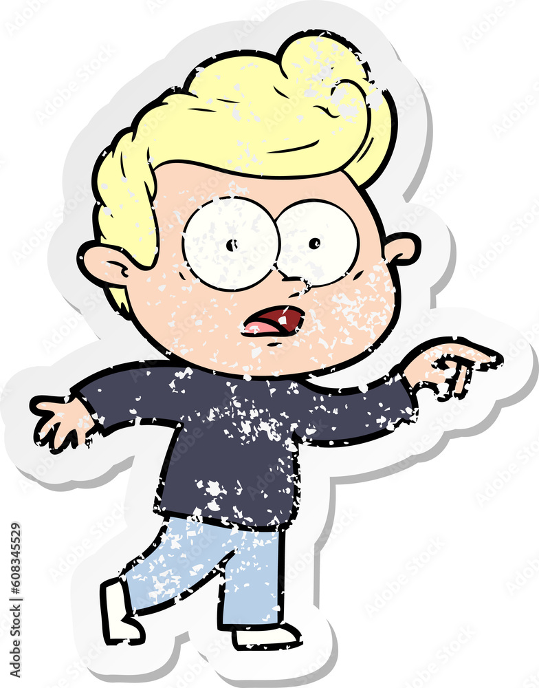 distressed sticker of a cartoon staring man distressed sticker of a cartoon staring man