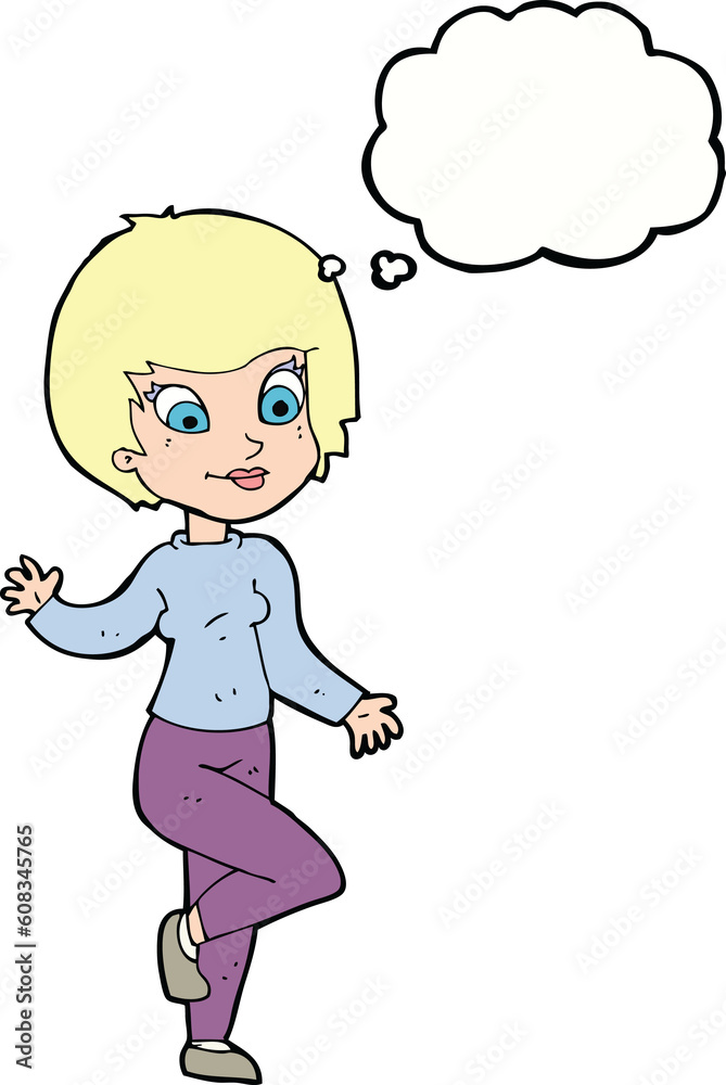 cartoon woman waving with thought bubble cartoon woman waving with thought bubble