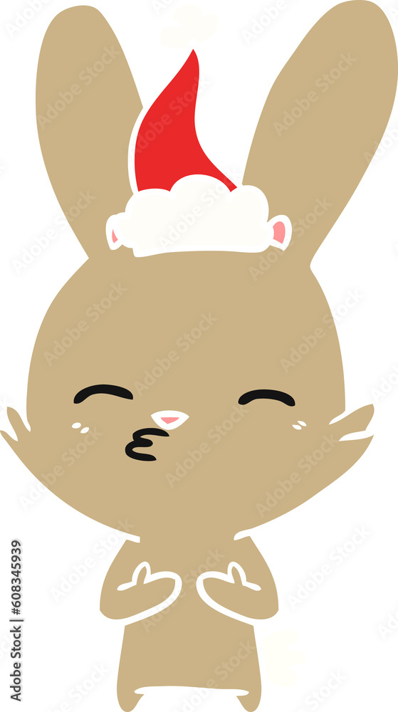 curious bunny hand drawn flat color illustration of a wearing santa hat curious bunny hand drawn flat color illustration of a wearing santa hat