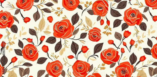 red rose pattern fabric on spoonflower in the style of light beige and orange  fauvist  20th century scandinavian style  tender depiction of nature  vintage aesthetics  generative ai