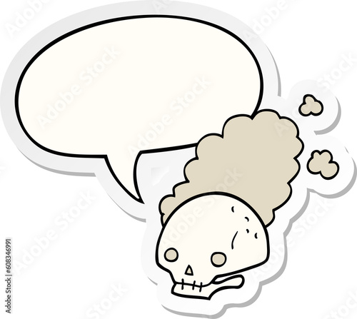 cartoon dusty old skull with speech bubble sticker