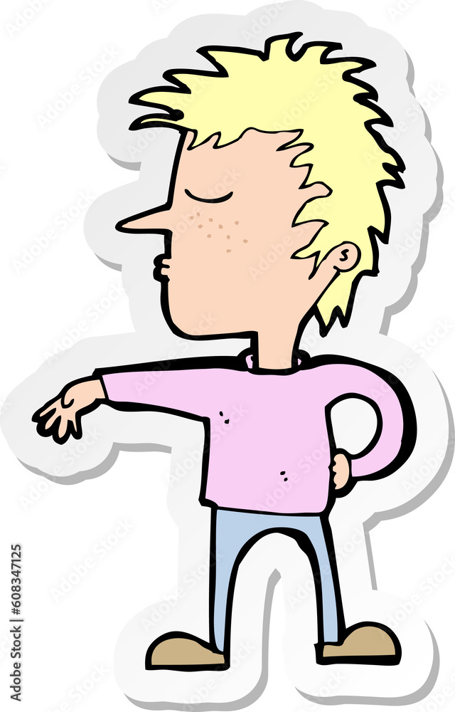 sticker of a cartoon man making camp gesture sticker of a cartoon man making camp gesture
