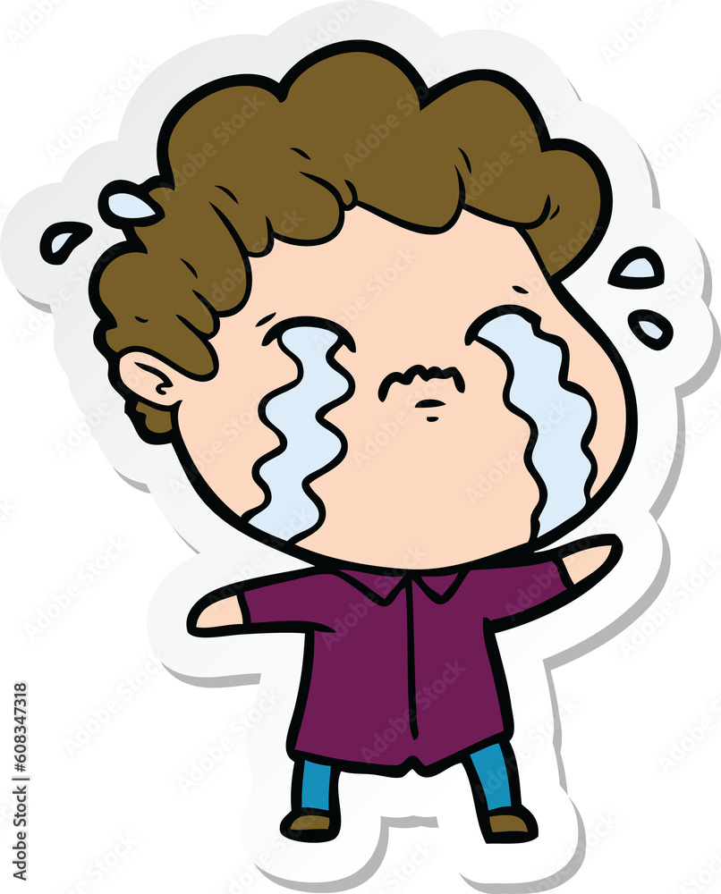 sticker of a cartoon man crying sticker of a cartoon man crying