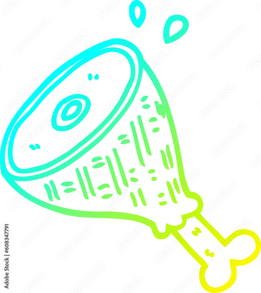 Naklejka premium cold gradient line drawing of a cartoon cooked meat