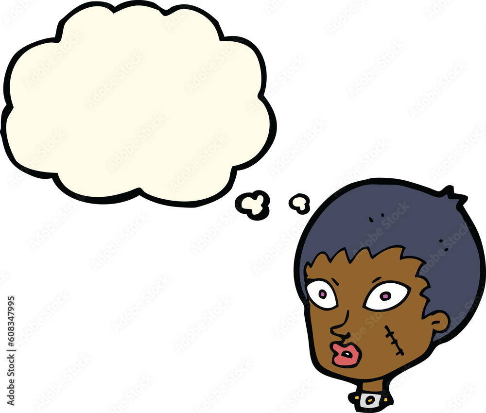 cartoon female zombie head with thought bubble cartoon female zombie head with thought bubble