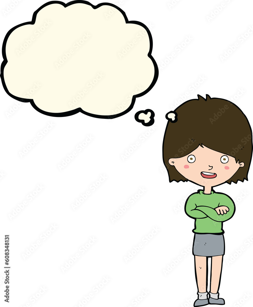 cartoon happy woman with thought bubble cartoon happy woman with thought bubble