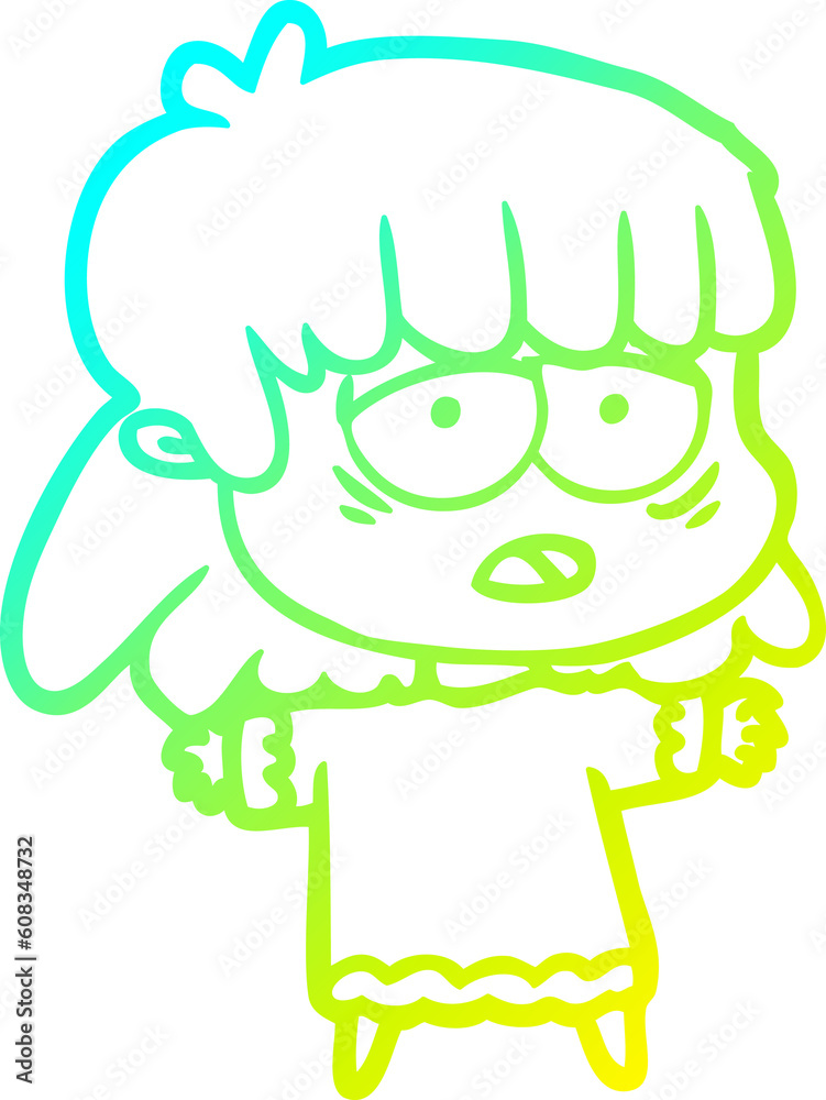cold gradient line drawing of a cartoon tired woman cold gradient line drawing of a cartoon tired woman