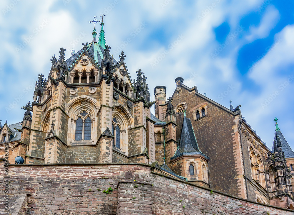 Fototapeta premium Towers and walls of medieval Wernigerode Castle, Germany