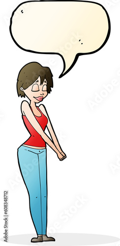 cartoon content woman with speech bubble