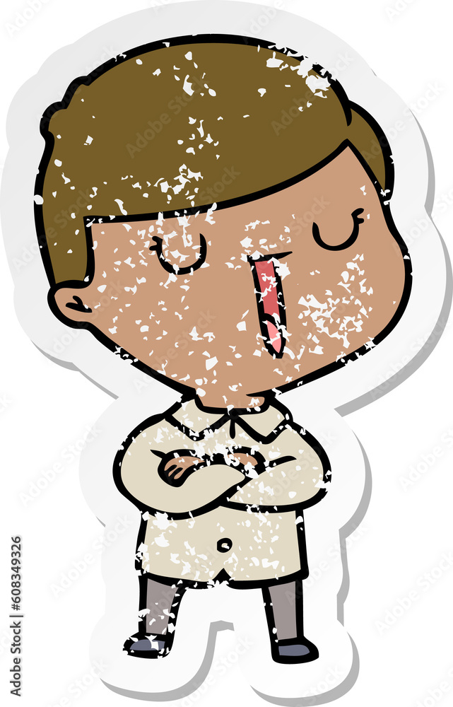 distressed sticker of a cartoon happy boy distressed sticker of a cartoon happy boy