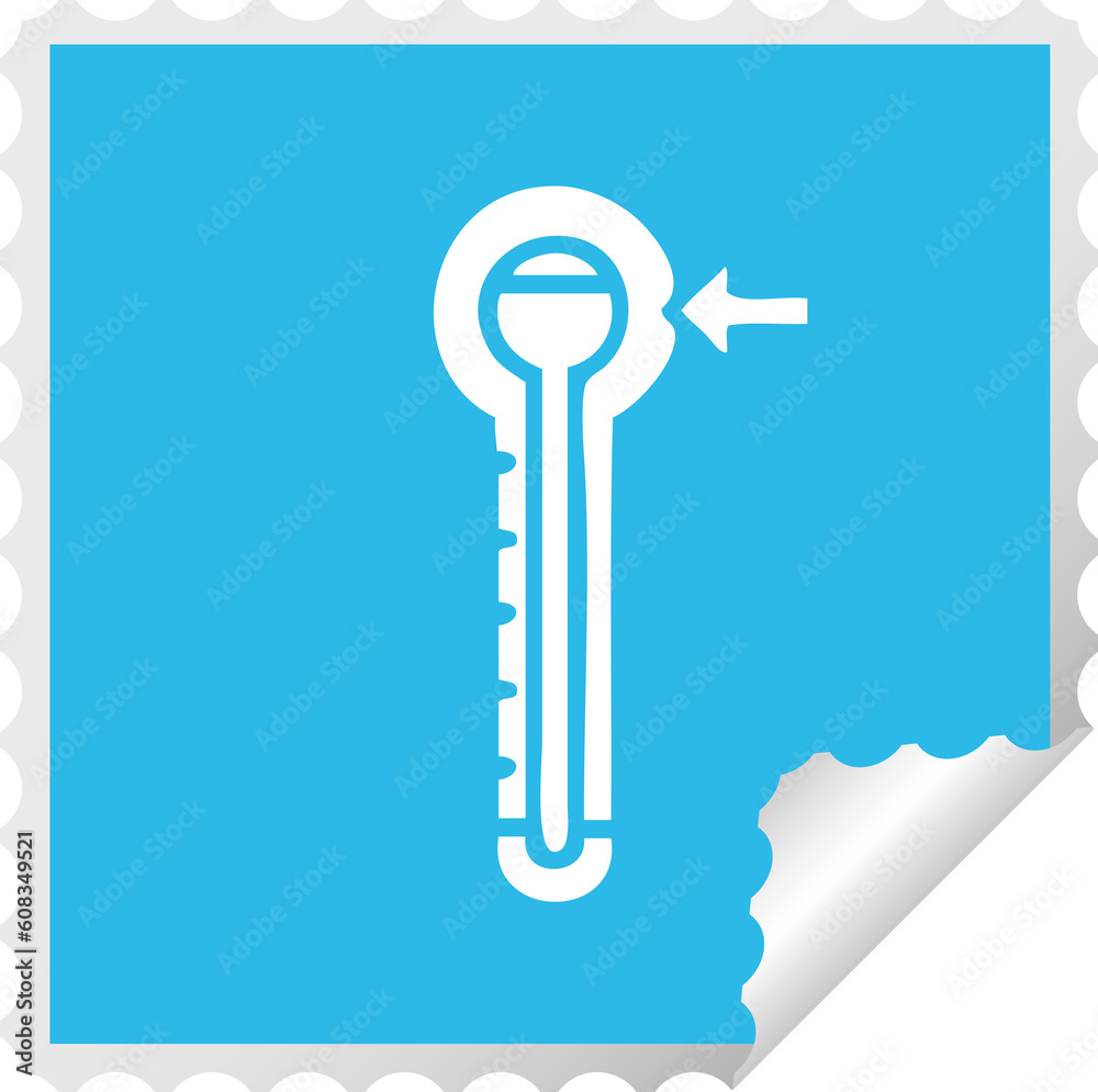 square peeling sticker cartoon of a hot thermometer square peeling sticker cartoon of a hot thermometer