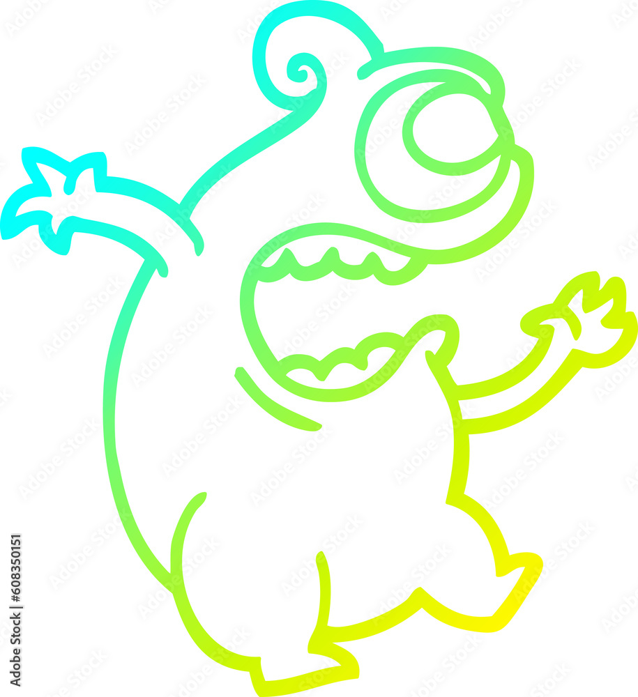 Obraz premium cold gradient line drawing of a cartoon green alien