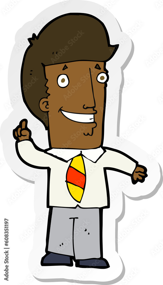 sticker of a cartoon office man with idea sticker of a cartoon office man with idea