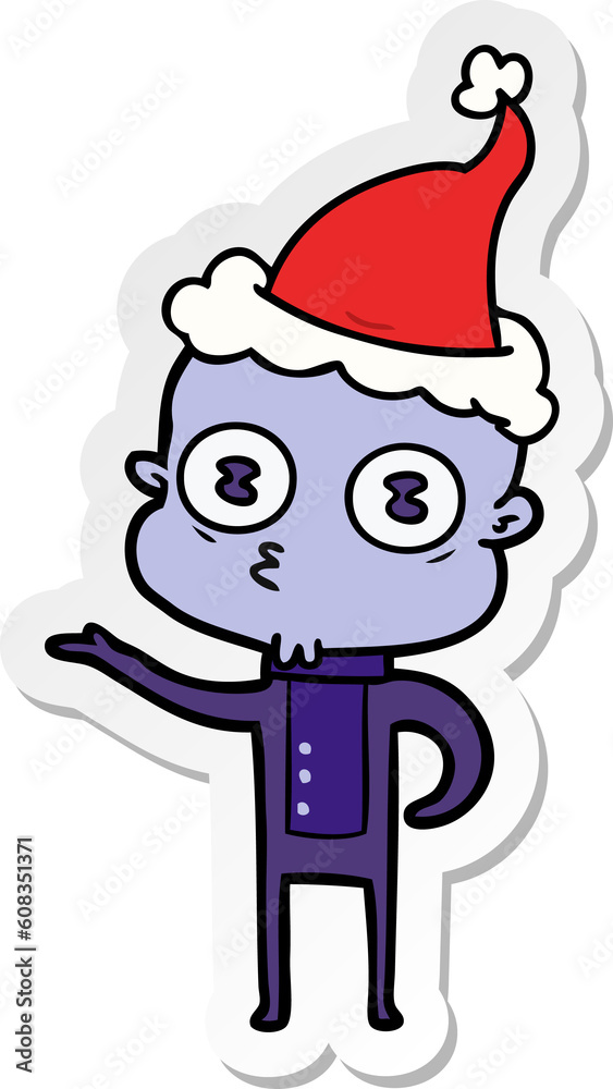 hand drawn sticker cartoon of a weird bald spaceman wearing santa hat hand drawn sticker cartoon of a weird bald spaceman wearing santa hat