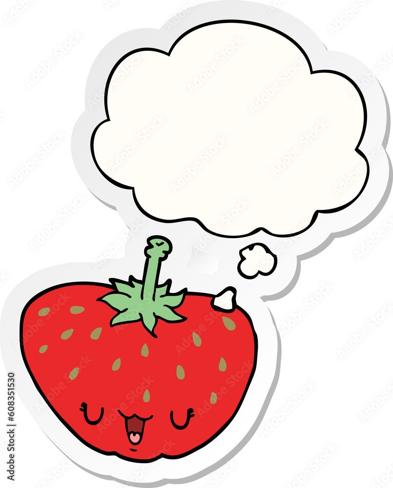 Fototapeta premium cartoon strawberry with thought bubble as a printed sticker