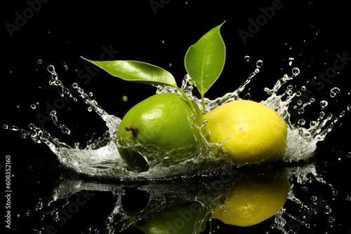 stock photo of water splash with green mango isolated Food Photography