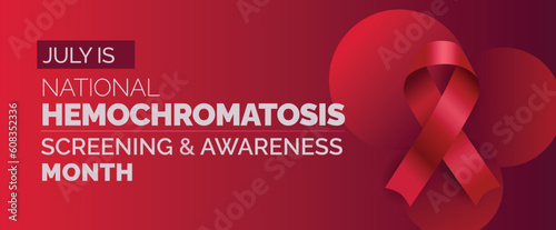 National Hemochromatosis Screening and Awareness Month. Observed annually in July. Vector banner.
