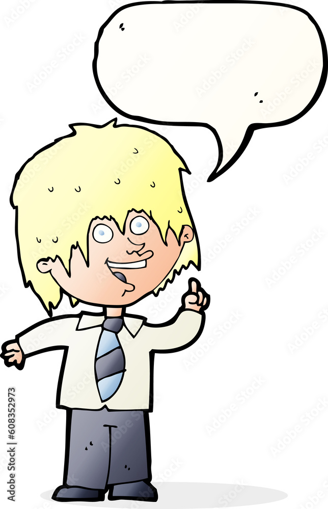 cartoon school boy with idea with speech bubble cartoon school boy with idea with speech bubble