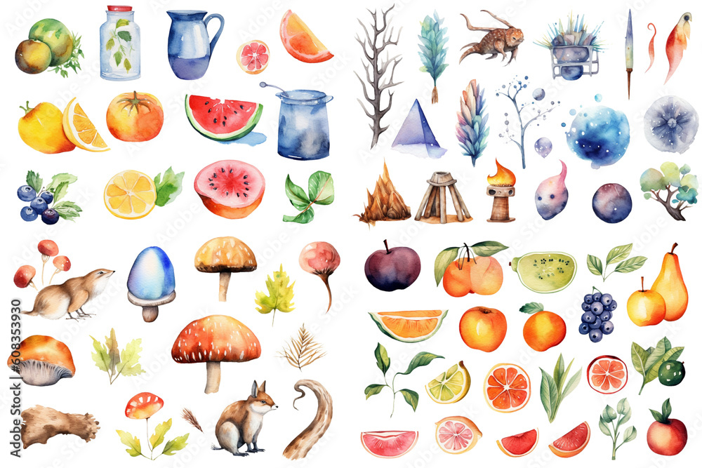 Collection fruit watercolor Sublimation design,white background for removing background