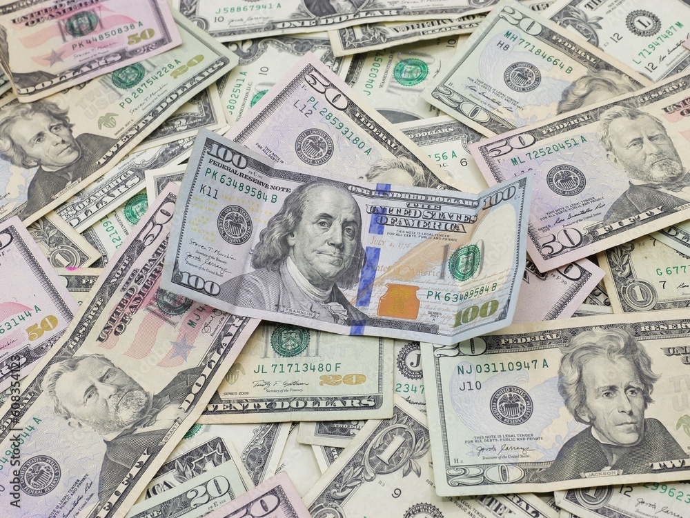 Several $100, $50, $20, $1 and $2 Bills Close Up Several $100, $50, $20, $1 and $2 Bills Close Up