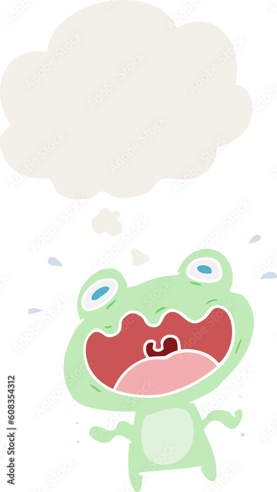 cartoon frog frightened with thought bubble in retro style cartoon frog frightened with thought bubble in retro style