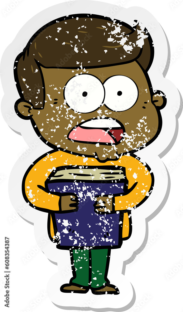 distressed sticker of a cartoon shocked man distressed sticker of a cartoon shocked man
