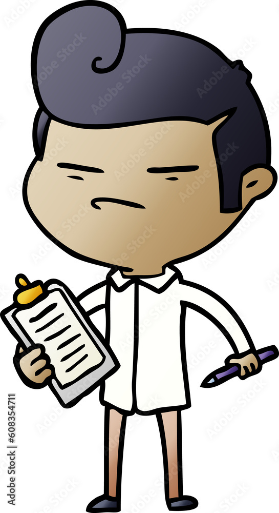 cartoon cool guy with fashion hair cut and clip board cartoon cool guy with fashion hair cut and clip board