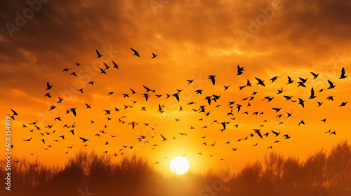 migratory birds flying. migration. generative ai
