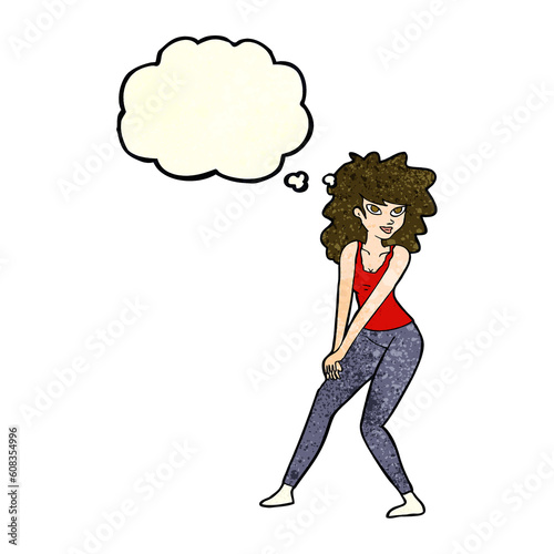 cartoon woman posing with thought bubble