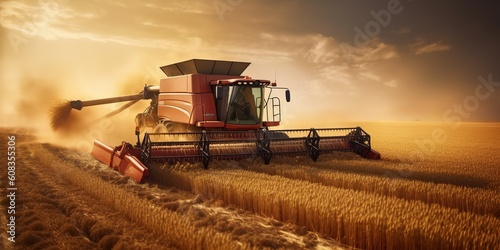 AI Generated. AI Generative. Photo illustration of harvester combine at wheat field. Graphic Art