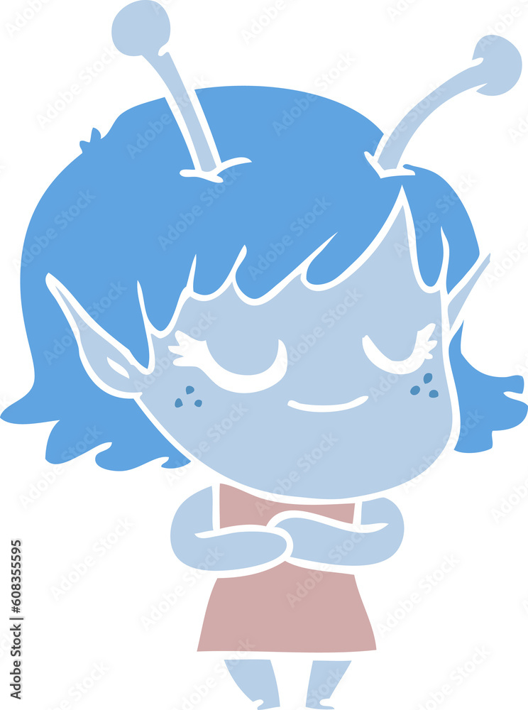 smiling alien girl flat color style cartoon smiling alien girl flat color style cartoon