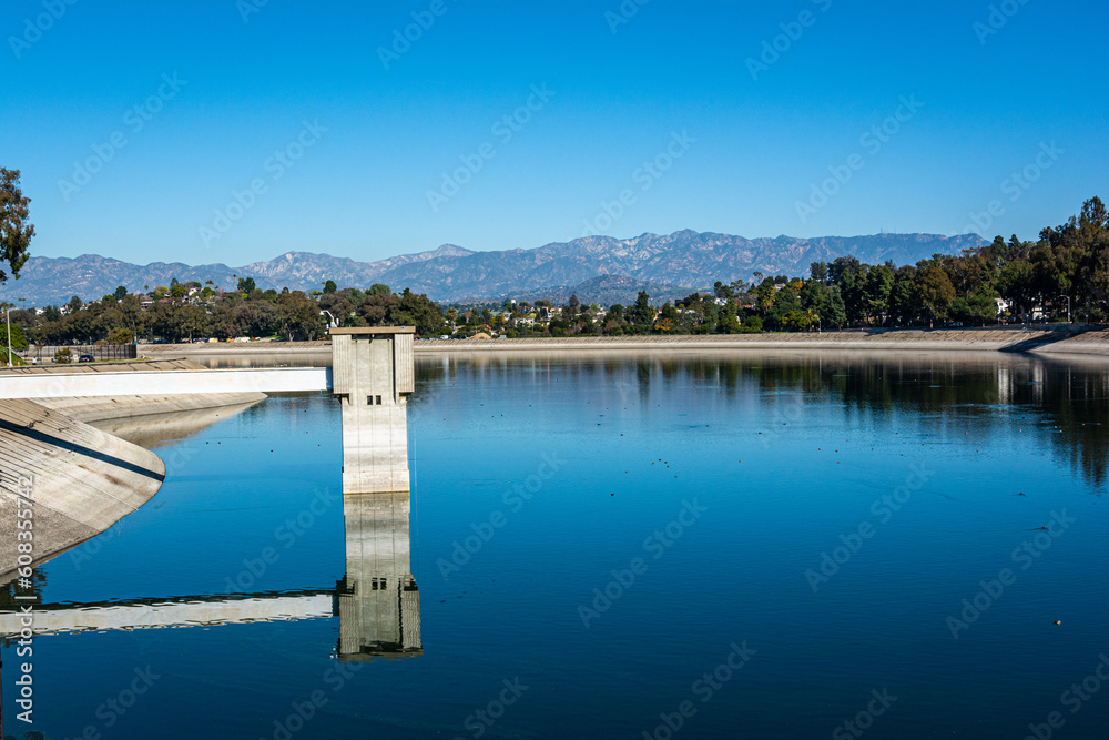 View of Silver Lake Reservoirs in Los Angeles, California, USA
