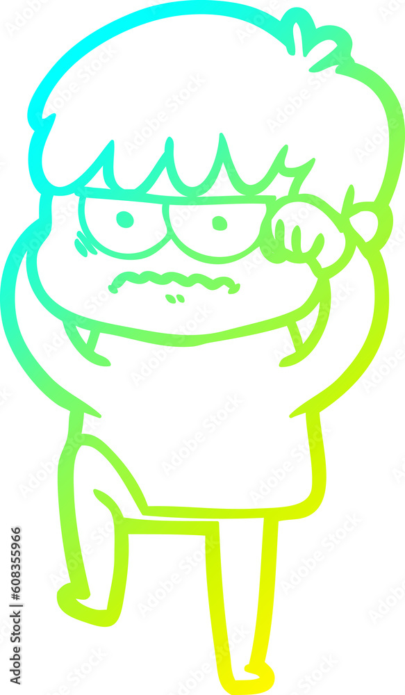 cold gradient line drawing of a annoyed cartoon boy cold gradient line drawing of a annoyed cartoon boy