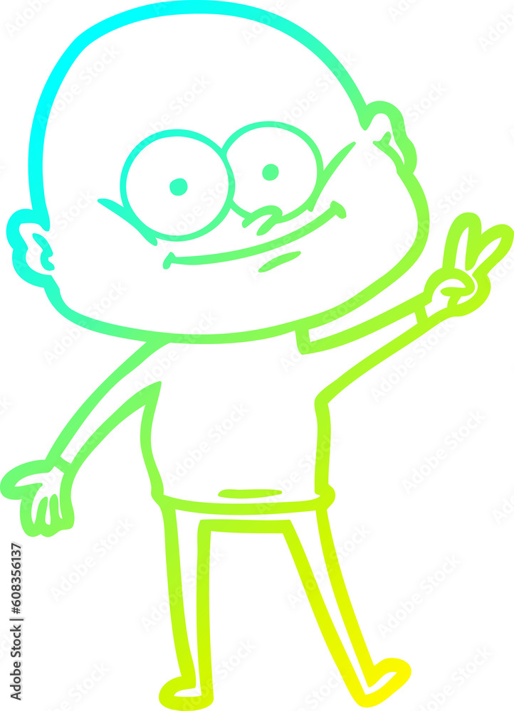 cold gradient line drawing of a cartoon bald man staring